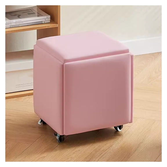 Versatile Cube Ottoman,5 in 1 Nesting Ottoman Stool with Interior Storage and Easy Mobility,Movable Footstool Dressing Chair with Swivel Casters