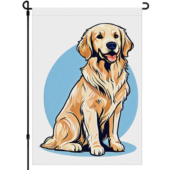 Versatile Cute Retriever Flags 28x40inch Golden Retriever Colorful Cartoon Happy Smile Outdoor Garden Flag Simple Doodle Cute Dog Face Durable Outdoor Garden Flags for Backyard Garden Patio