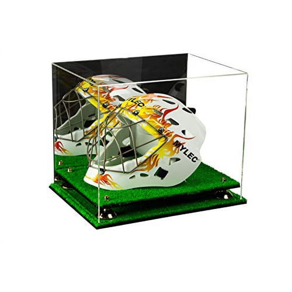 Versatile Deluxe Acrylic Display Case - Large Rectangle Box with Gold Risers, Mirror and Turf Base 14.5" x 11" x 12" (A002-GR)