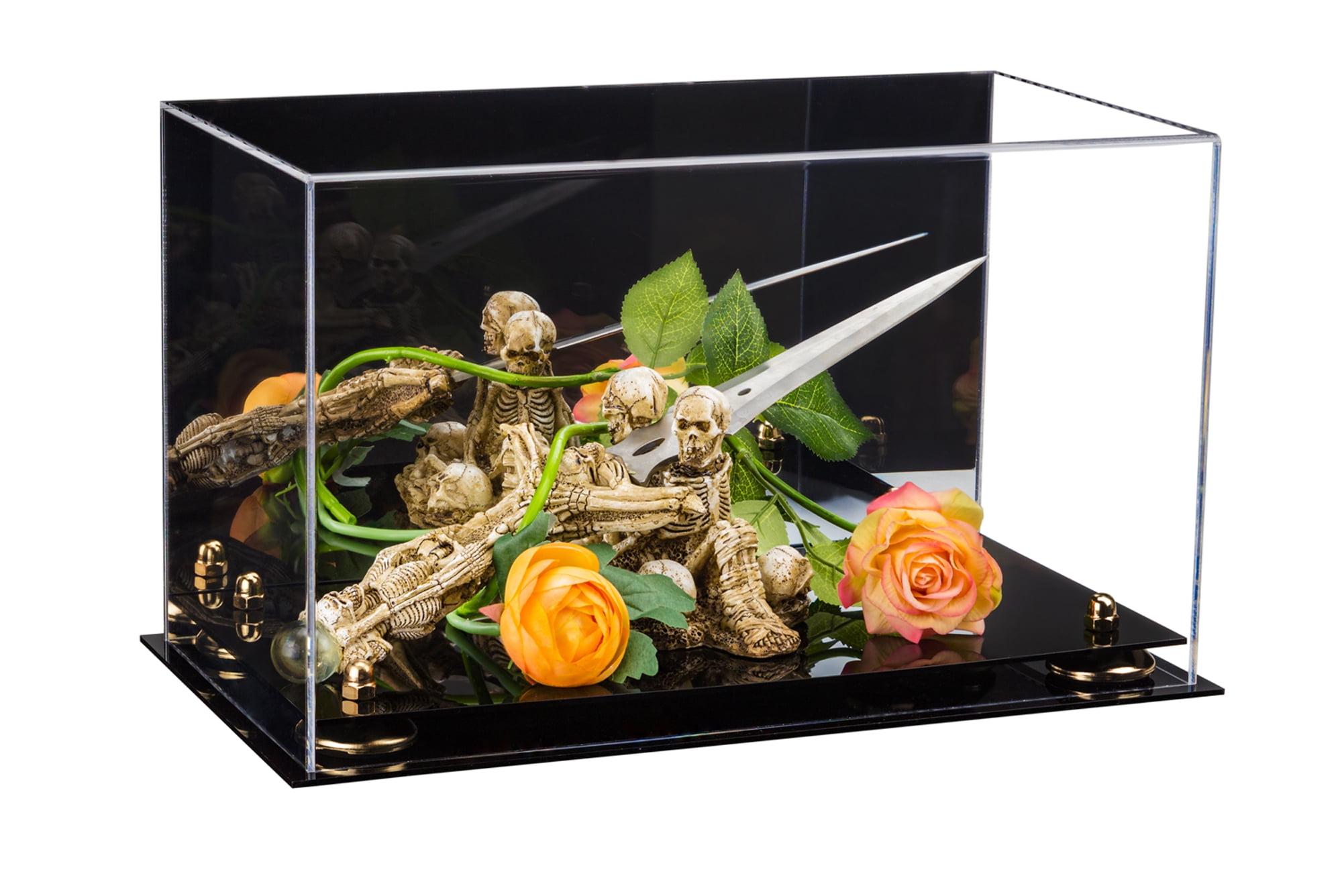 Versatile Deluxe Acrylic Display Case - Medium Rectangle Box with Gold ...