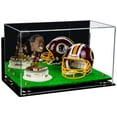 thumbnail image 1 of Versatile Deluxe Acrylic Display Case - Medium Rectangle Box with Mirror, Wall Mount, Gold Risers and Turf Base 15" x 8" x 9" (A013-GR), 1 of 2
