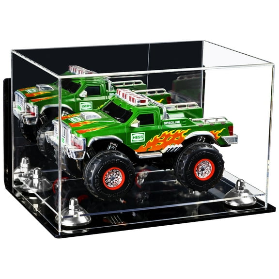 Versatile Deluxe Acrylic Display Case - Medium Rectangle Box with Mirror, Wall Mount, Silver Risers and Clear Base 12" x 8.25" x 8" (A004-SR)