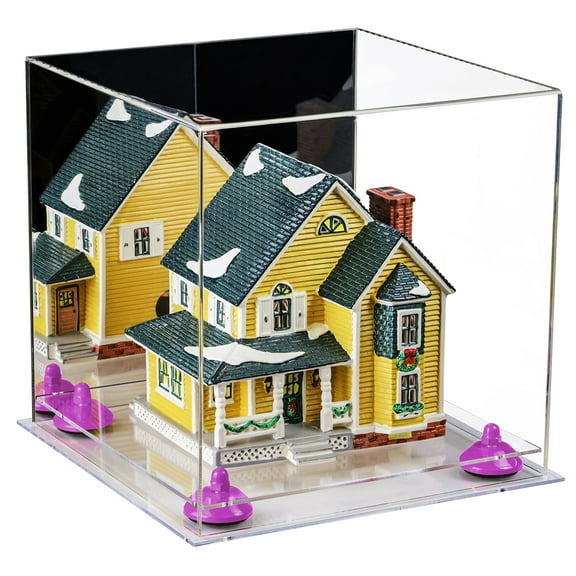 Versatile Deluxe Acrylic Display Case - Medium Square Box with Mirror, Purple Risers and Clear Base 11" x 11" x 11" (A001-PR)