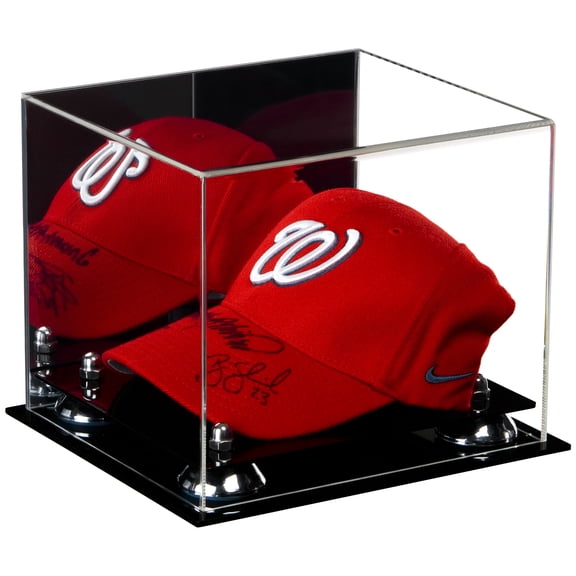 Deluxe Acrylic Baseball Cap Display Case with Silver Risers and Mirror (A006-SR)