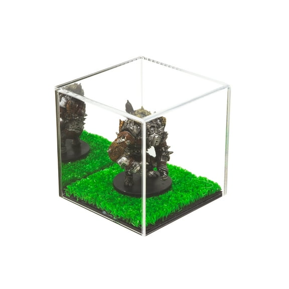 Versatile Deluxe Acrylic Display Case - Small Square Box with Mirror and Turf Bottom 4" x 4" x 4" (A057-TB)