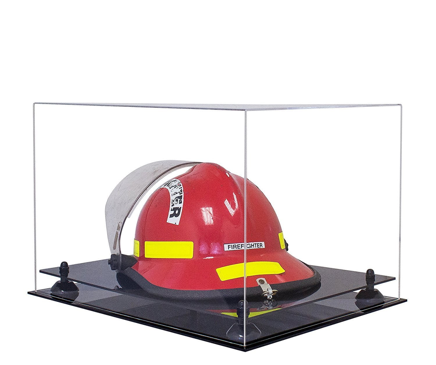 Clear Acrylic Display Case With Mirror Back – 19.25x8.25x8 Inches, Black Base & Orange Risers, For Trucks/Trains