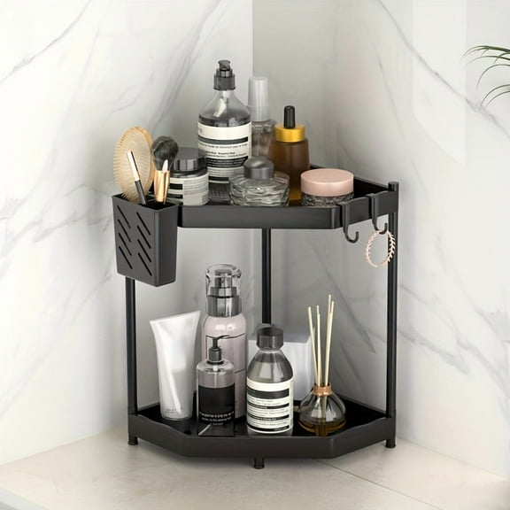 Versatile Double-Layer Triangle Shelf - Perfect for Spice & Seasoning Storage, Bathroom Shower Corner Organizer, Lightweight Wrought Iron Design