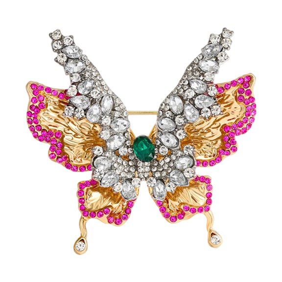 Versatile Double Wing Rhinestones Butterfly Lapel Pin Stainless Alloy Brooch Charm For Dresses Coats And Blouses