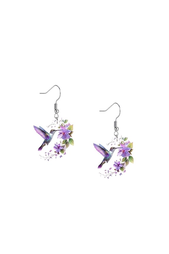Versatile Drop Earrings with Hummingbird and Flower Pattern Acrylic Construction Comfortable for Long Time Wear