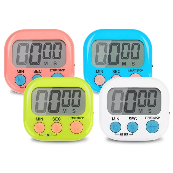 Versatile Electronic Timer 4-Pack, Great for Baking Alarms, Study Pomodoro, Work Breaks, Exercise Intervals, Travel Organization, Multicolor Assortment