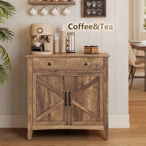 VASAGLE Buffet Cabinet, Coffee Bar Cabinet with a Drawer, Adjustable Shelf, Sideboard Storage with Cable Hole, Drawer Divider, Honey Brown