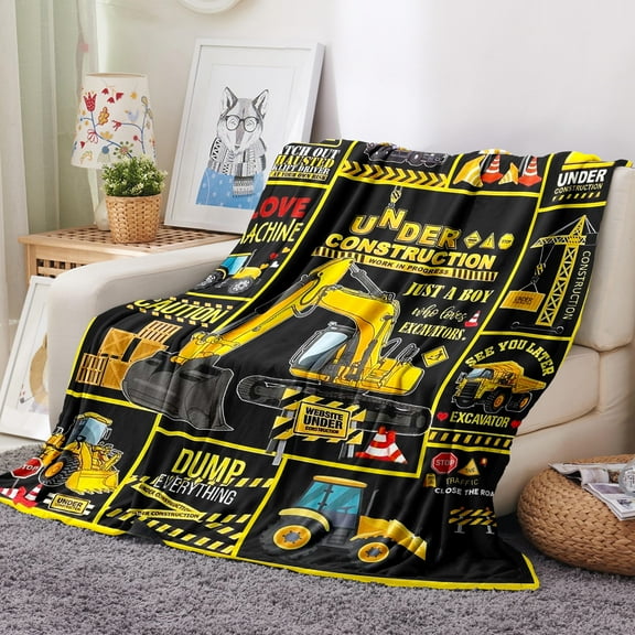 Versatile Flannel Throw Blanket with Excavator Design - Soft, Warm & Cozy for Couch, Bed, Office, and Travel - Machine Washable