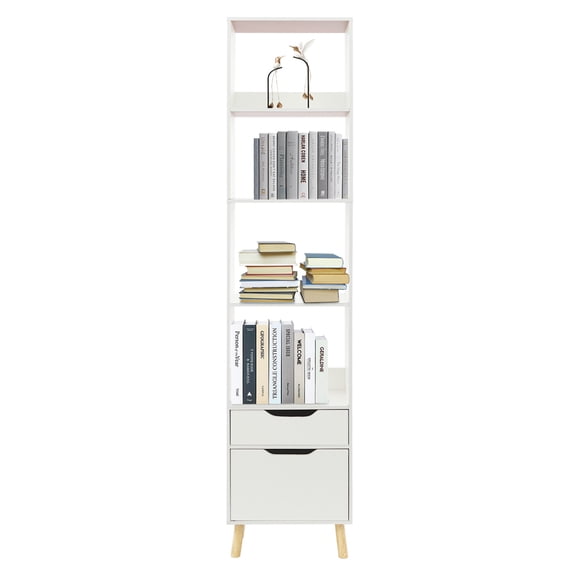 Versatile Floor Standing Bookcase with 4 Open Shelves and Storage Drawer, Available in White/Oak/Nut-brown, Modern Style for Home Organization