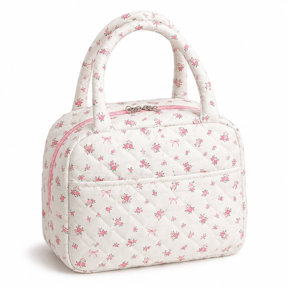 Versatile Floral Bento Cute Lunch Box & Insulated Bag, Large Capacity Lunch Tote with Double Handles, Double Lunch Bag for Work School Picnics