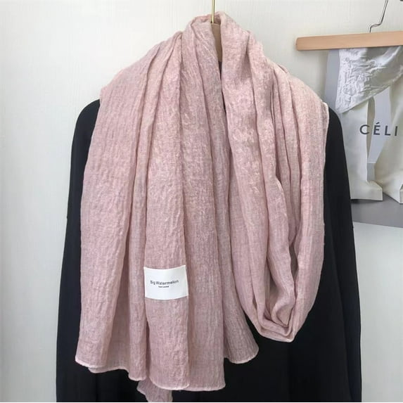 Versatile Fluffy Soft Solid Color Cotton Linen Scarf for Women Winter Patchwork Wrinkled Edge Large Shawl
