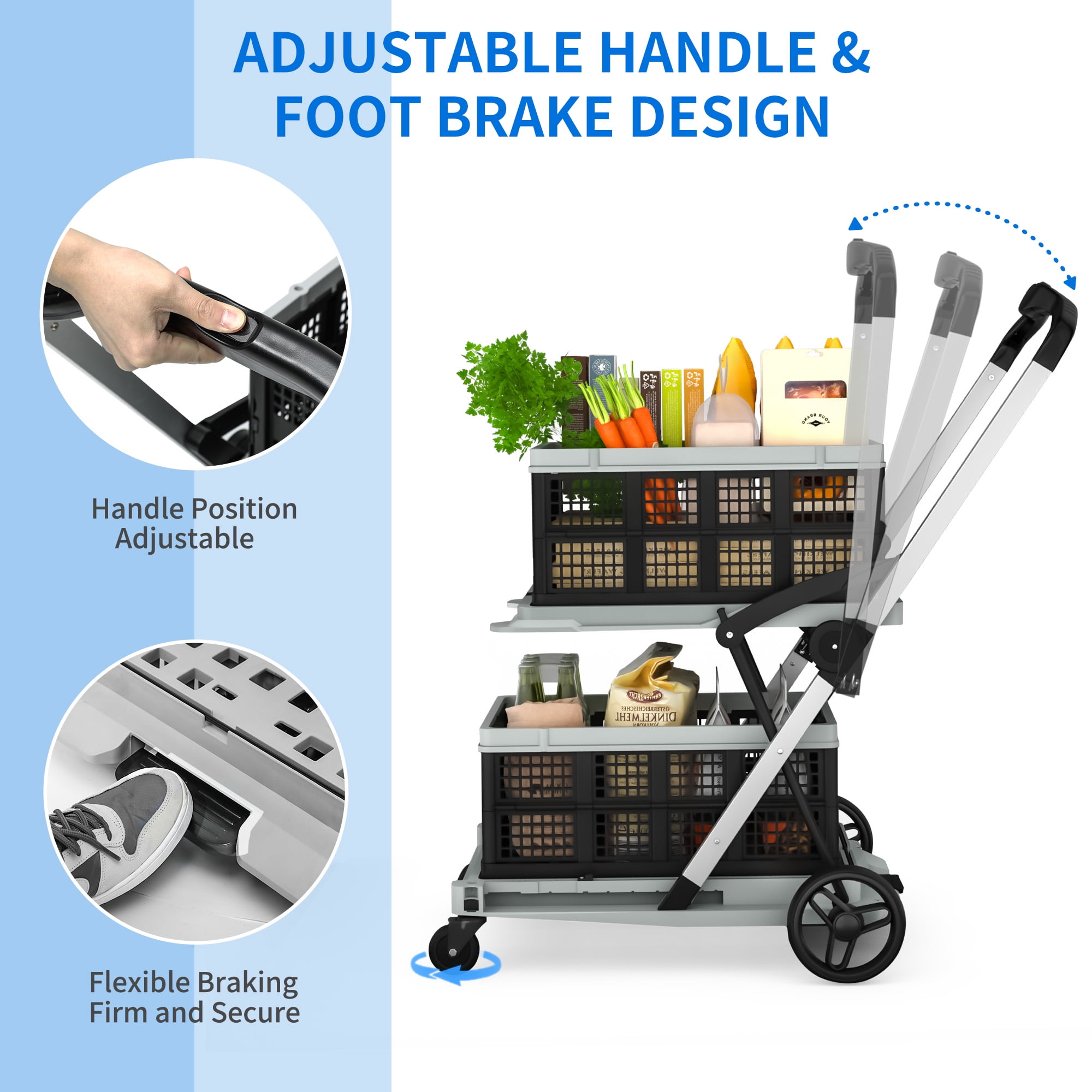 Versatile Foldable Cart 2Tier Portable Utility Cart with Collapsible