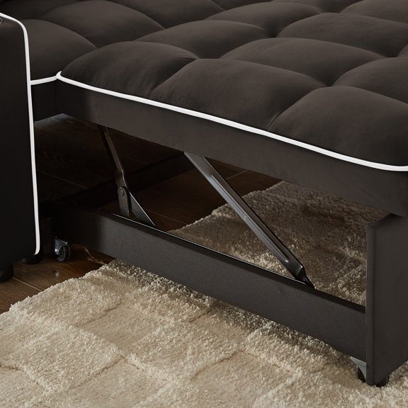 Versatile Foldable Double Seat Recliner,Comfortable Velvet Pull-Out Sleeper Sofa Bed with Side Pockets,USB Port,Swivel Phone Stand, Ashtray and Adjustable Backrest