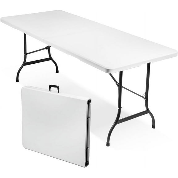 8ft Versatile Foldable Table, Lightweight Portable Desk With Handle For Temporary Dining, Study, Tool Placement, Picnic, 300lbs Weight Capacity