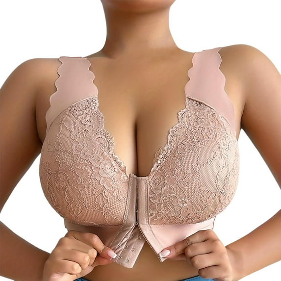 Versatile Front Closure Strapless Bra Everyday Comfort & Casual Wear; Supportive Wire-Free Ideal Push-Up For Smooth Invisible Look(Beige-R,105D)