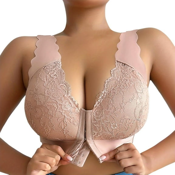 Versatile Front Closure Strapless Bra Everyday Comfort & Casual Wear; Supportive Wire-Free Ideal Push-Up For Smooth Invisible Look(Beige-R,95C)