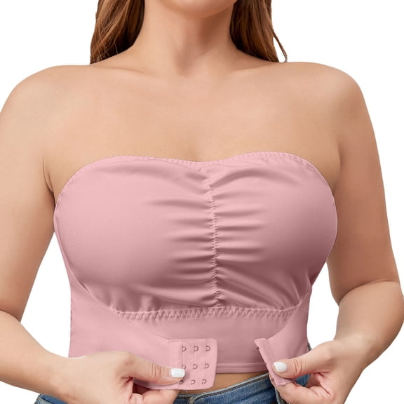 Versatile Front Closure Strapless Bra Everyday Comfort & Casual Wear; Supportive Wire-Free Ideal Push-Up For Smooth Invisible Look(Rose Gold-H,Large)