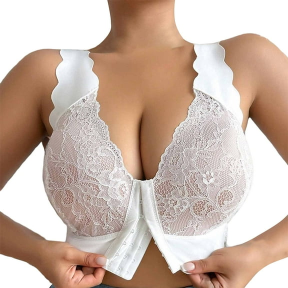 Versatile Front Closure Strapless Bra Everyday Comfort & Casual Wear; Supportive Wire-Free Ideal Push-Up For Smooth Invisible Look(White-R,95F)