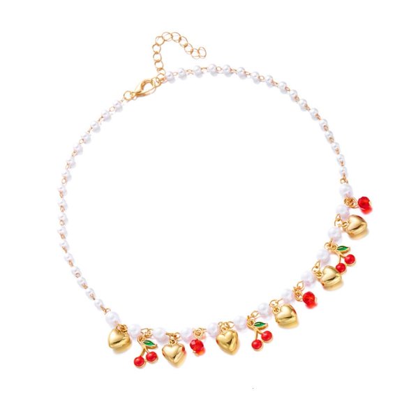 Versatile Fruit Inspired Jewelry Adjustable Margarite Accented Necklace With Heart Charm Suitable For All Occasion