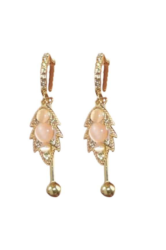 Versatile Gold Tone Ear Cuff For Women Leaf Shape With Cats Eye Accent Perfect For Casual Or Formal Event