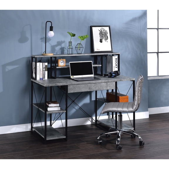 Versatile Gray Desk With Open Storage - Ideal For A Work Area Office Spacious Drawer And Functional