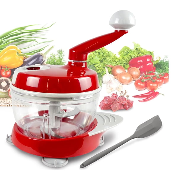 Versatile Hand-Cranked Food Processor - Manual Chopper, Meat Grinder Vegetable Chopper, Slicer Spinner Dicer for Salad, Fruits, Nuts, Herbs, and Onions - Includes Stable Base Y101