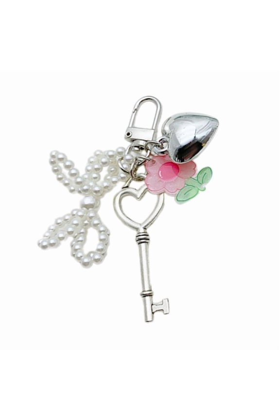 Elegant Heart Shaped Keychain Eye Catching Heart Key Chain with Pearls Bowknot Accessory for Parties and Dates