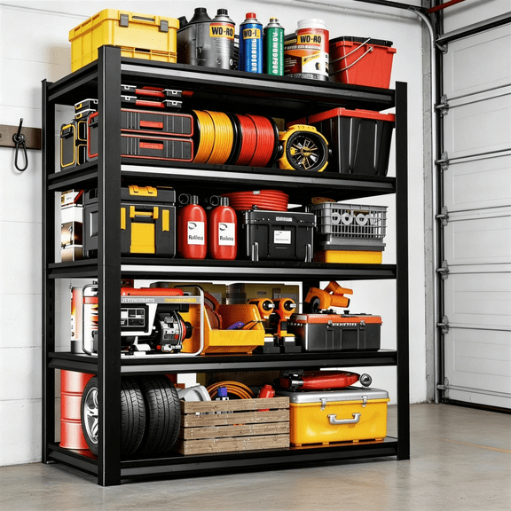 3000 lb Capacity Adjustable Metal Shelf, Black 5-Tier Heavy Duty Garage Shelving with Easy Tool-Free Assembly, Industrial Organizer for Warehouse, Office | 72" Tall, 36" Wide, 18" Deep