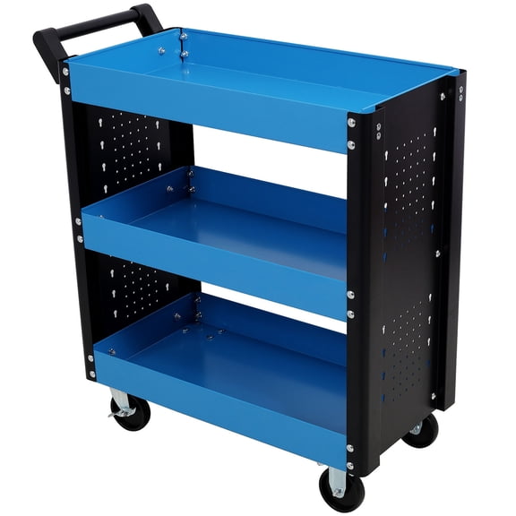 Versatile Heavy Duty Rolling Tool Cart with Three Tiers and Pegboard for Repair Shops and Garages, Steel