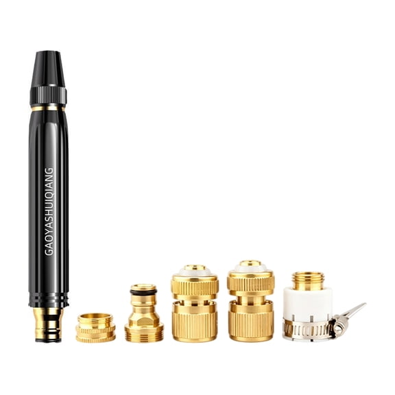 Versatile High Pressure Hose Nozzle Featuring 5 Interchangeable Metal Attachments For Various Needs
