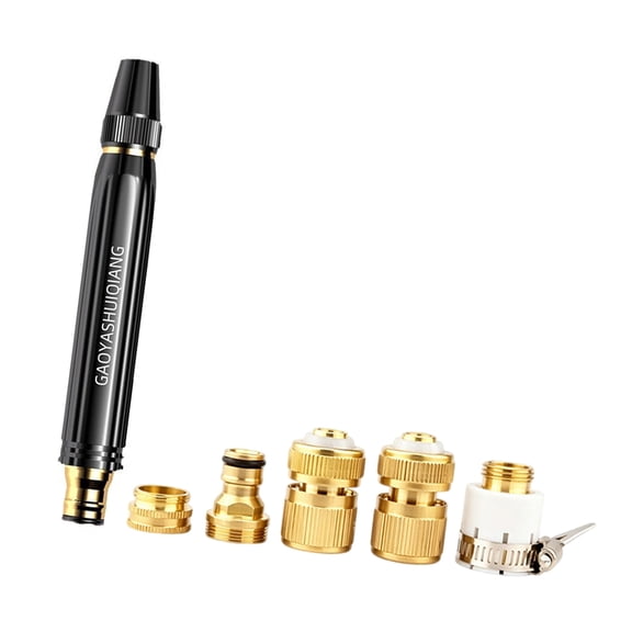 Versatile High Pressure Hose Nozzle Featuring 5 Interchangeable Metal Attachments For Various Needs