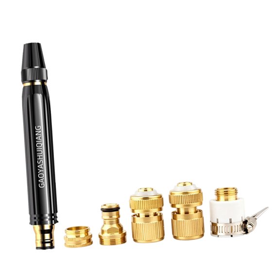 Versatile High Pressure Hose Nozzle Featuring 5 Interchangeable Metal Attachments For Various Needs