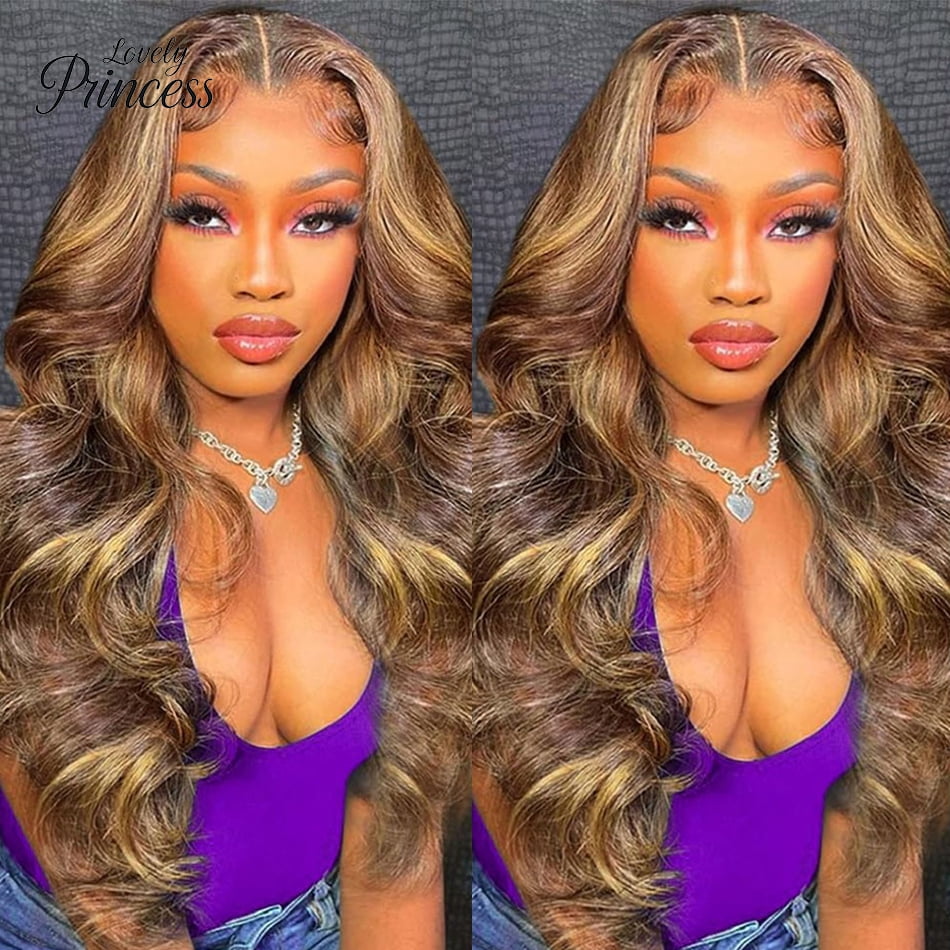 Versatile Highlight Ombre Body Wave 200 Density 13x4 Lace Front Wig Human Hair 13x6 Honey Blonde P4/27 Colored HD Lace Frontal Wigs, Typpkmm