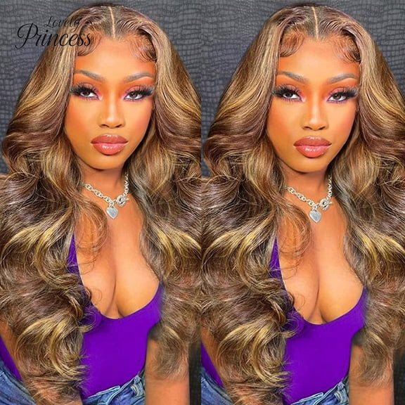 Versatile Highlight Ombre Body Wave 200 Density 13x4 Lace Front Wig Human Hair 13x6 Honey Blonde P4/27 Colored HD Lace Frontal Wigs, Typpkmm