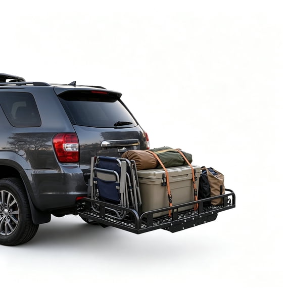 Versatile Hitch Cargo Carrier for Wheelchair/Scooter/Bike, Folding Luggage Rack Platform, Trailer Hitch Cargo Trailer with 5.1" Side Rails & Safety Reflector Plate Carrier, 800 lbs for 2" Receiver