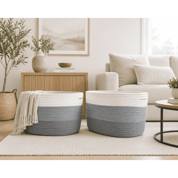 Cotton Rope Woven Baskets - Set of 2
