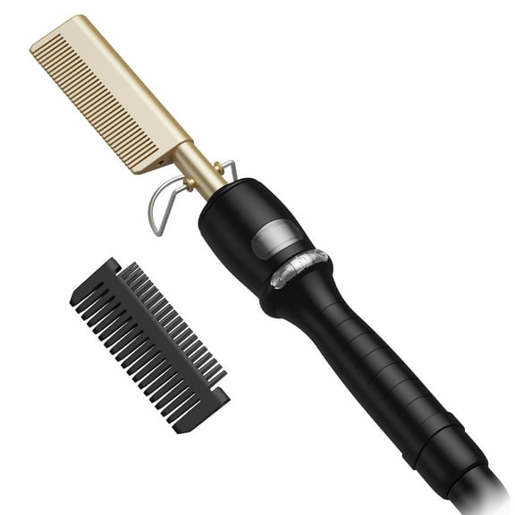 Versatile Hot Styling Comb for Men and Women, 2-in-1 Hair Straightener & Curler with Removable Guard, Fast Heating Ceramic Tool for Frizz-Free, Salon-Quality Results