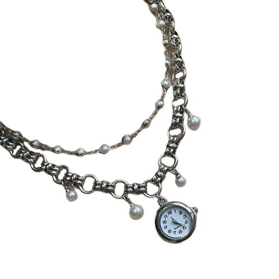 Versatile Imitation Pearls And Watch Pendant Drop Necklace Alloy Jewelry Suitable For Daily Wear Special Occasions