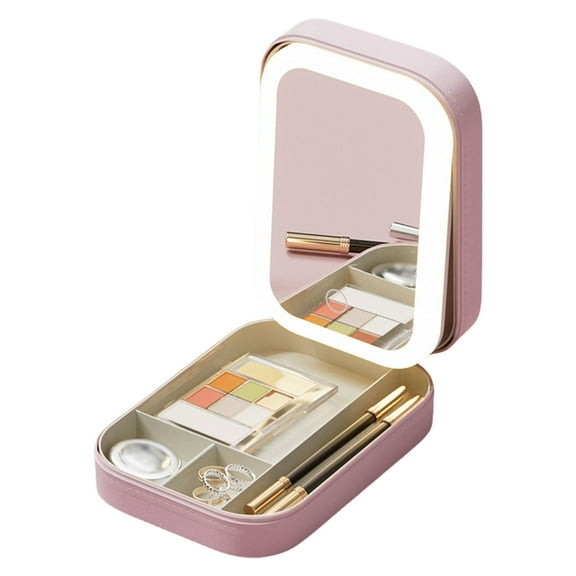 Versatile Jewelry Case With LED Makeup Mirror Essential For Stylish Travelers