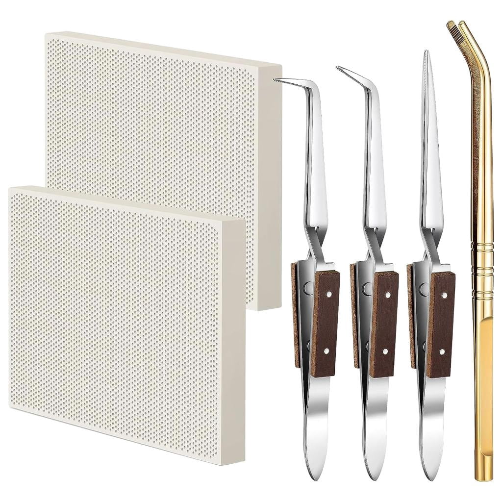 Versatile Jewelry Soldering Set Honeycomb Soldering Blocks Wood Handle Locking Tweezers for Various Jewelry Sizes