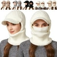 thumbnail image 1 of Beanie Hat for Women with Brim & Scarf Mask, 3 In 1 Fleece Lined Knit Hats, Winter Hats for Women Cold Weather, White, 1 of 8