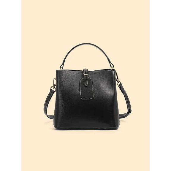 Versatile Large Capacity Leather Bucket Bag with Crossbody Strap