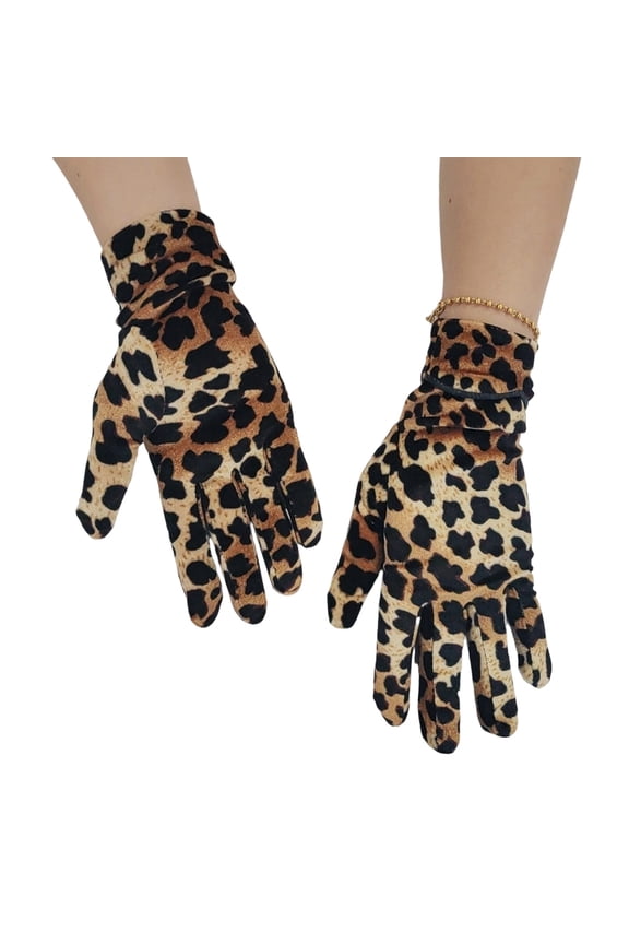 Versatile Leopards Print Gloves Warm Soft Suitable For Daily Wear Year Round