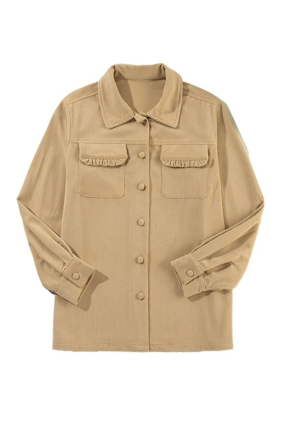 Versatile Long Sleeve Button Up Shacket: Luxurious Corduroy Fabric