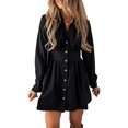 thumbnail image 1 of Versatile Long Sleeve V-Neck Shirt Dress - Perfect for All Seasons, 1 of 7