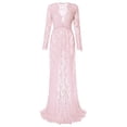 thumbnail image 1 of Versatile Maternity Long Sleeve V Neck Sheer Lace Dress Bodycon Fit Trailing Train for Various Formal Activity, 1 of 8